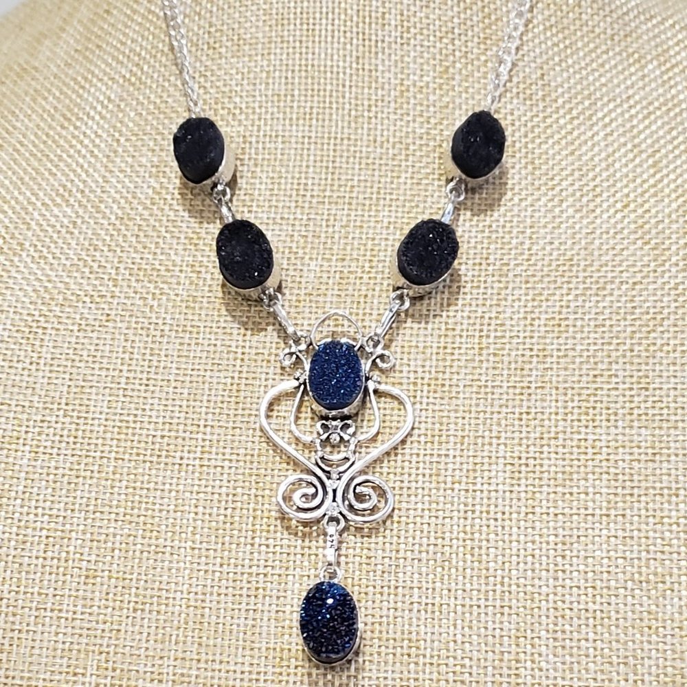 Druzy quartz gemstone, 925 silver necklace